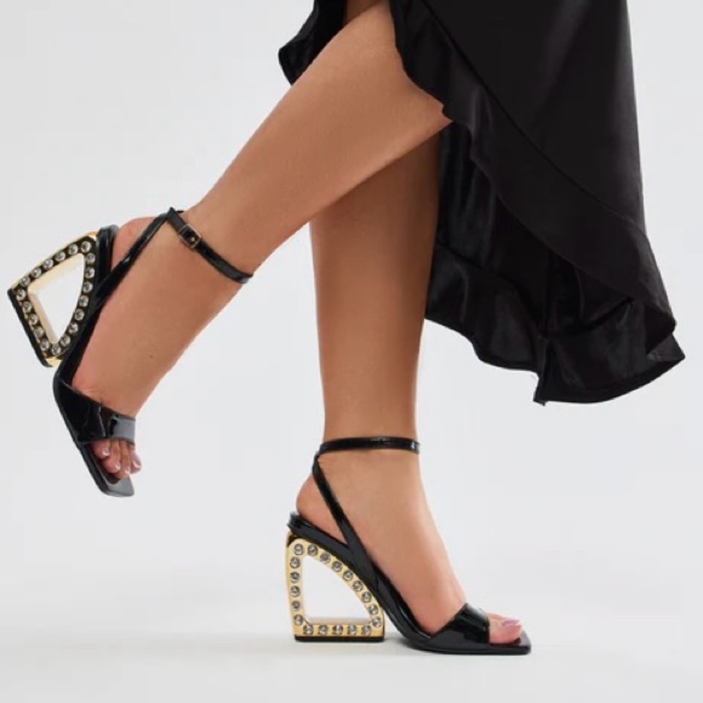 Fashion Nova Black and Gold Studded Wedges